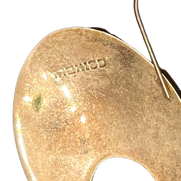 Vintage 1980s Mexico Alpaca pink Enameled abalone inlay earrings dangle - Picture 4 of 5